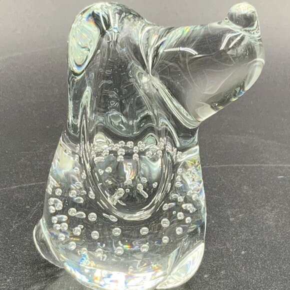 Snoopy Dog Paperweight Clear Art Glass with Controlled Bubbles 4" Long - Picture 4 of 6